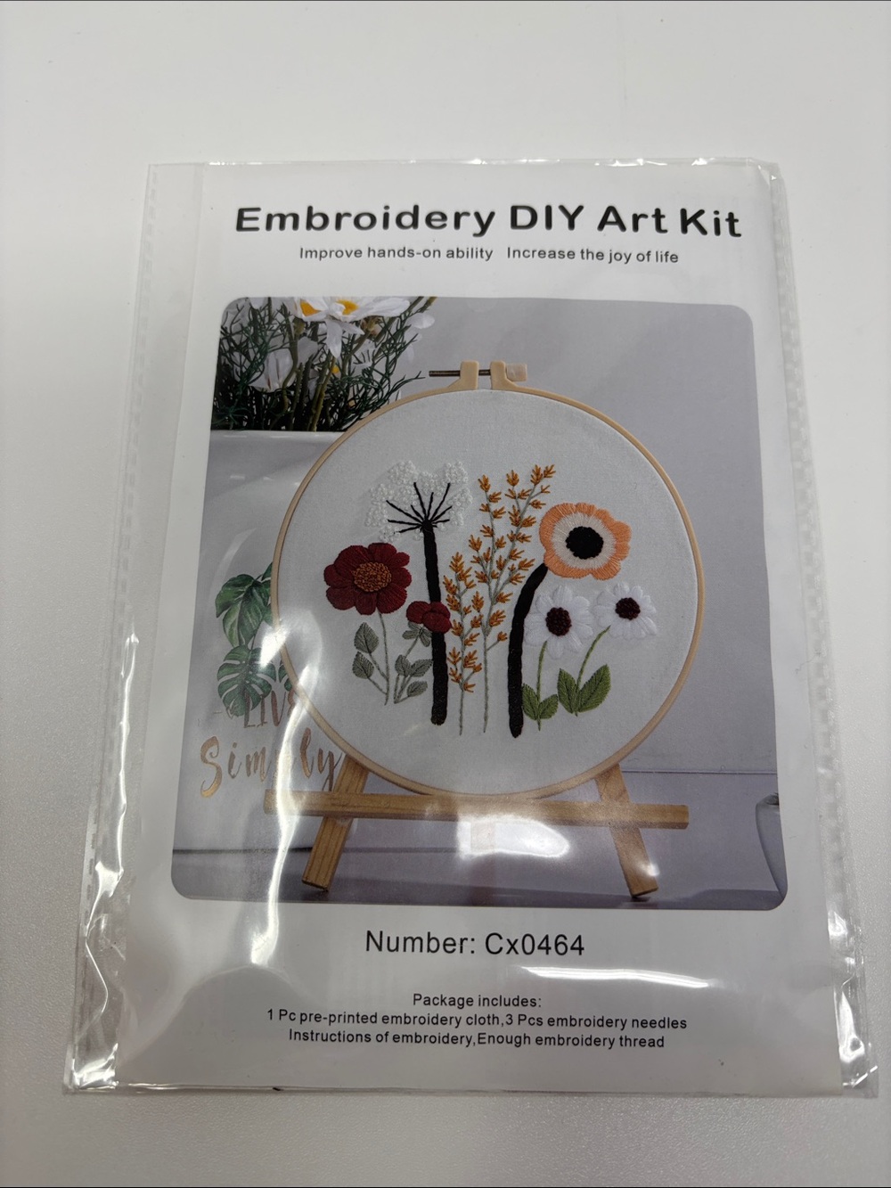 Embroidery DIY Art Kit - Floral Hoop in Cream and Orange